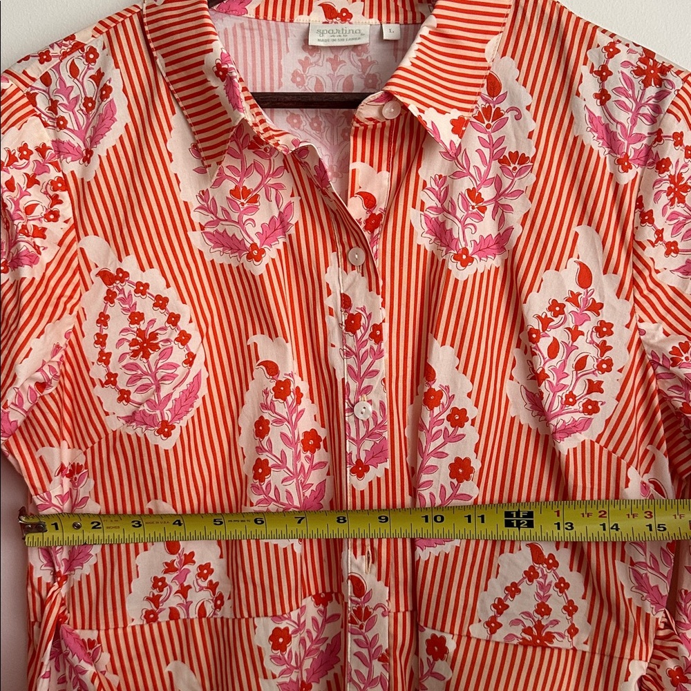 Spartina 449 Orange/Coral and Pink Floral Long Marianne Shirt Dress - Picture 12 of 12